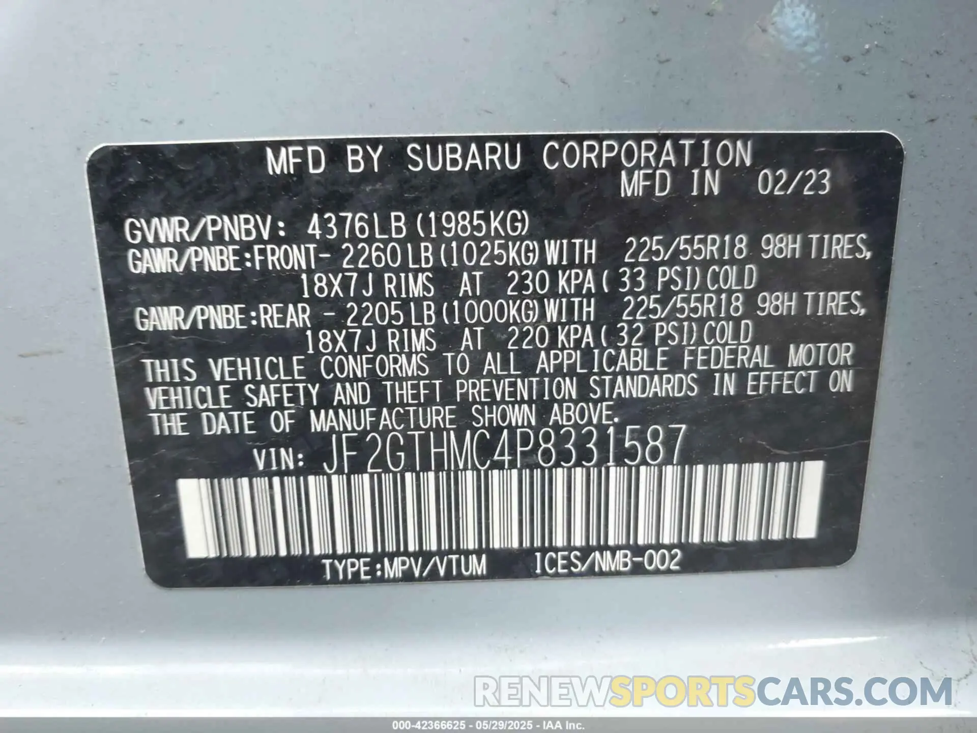 9 Photograph of a damaged car JF2GTHMC4P8331587 SUBARU CROSSTREK 2023