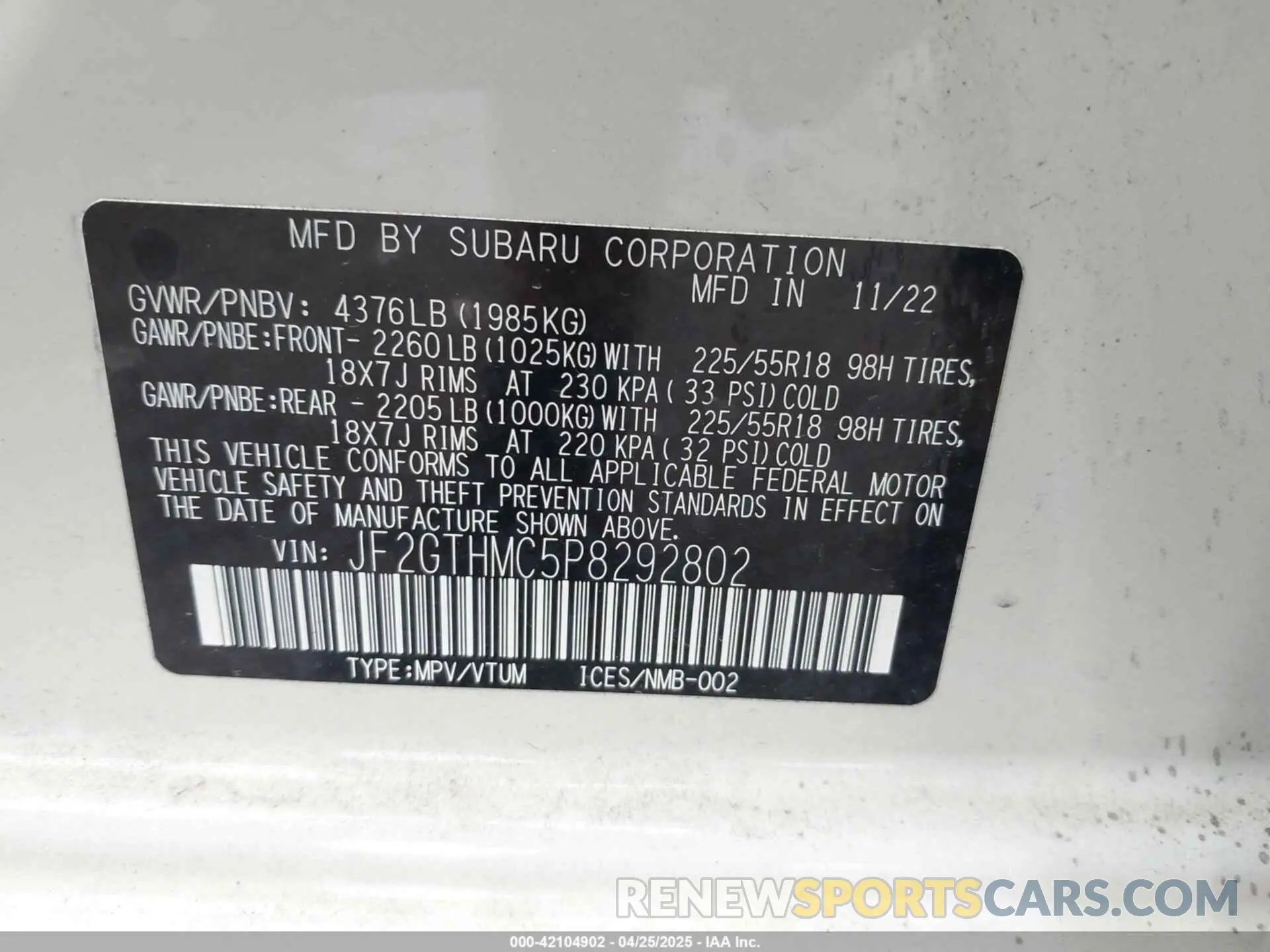 9 Photograph of a damaged car JF2GTHMC5P8292802 SUBARU CROSSTREK 2023