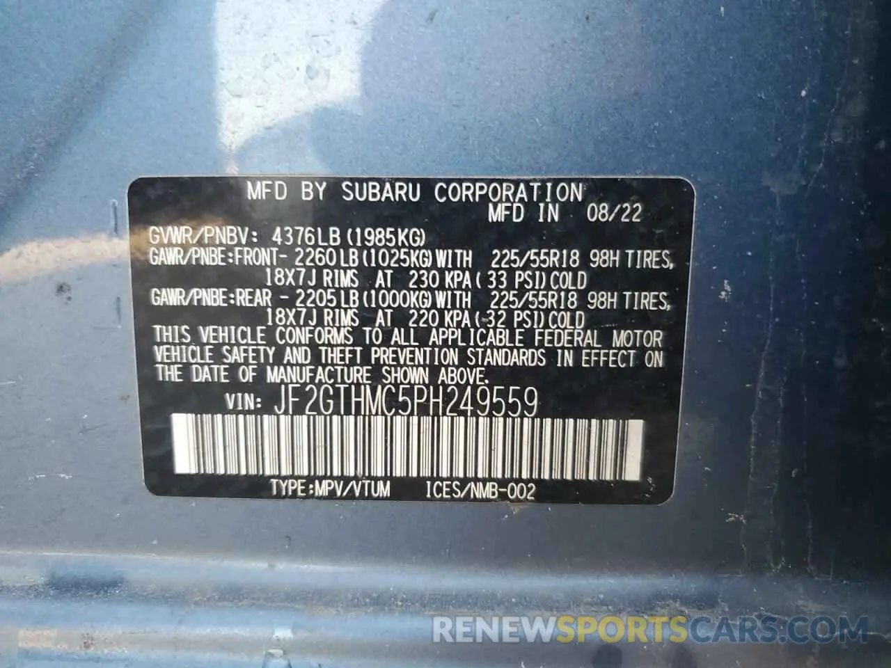 13 Photograph of a damaged car JF2GTHMC5PH249559 SUBARU CROSSTREK 2023