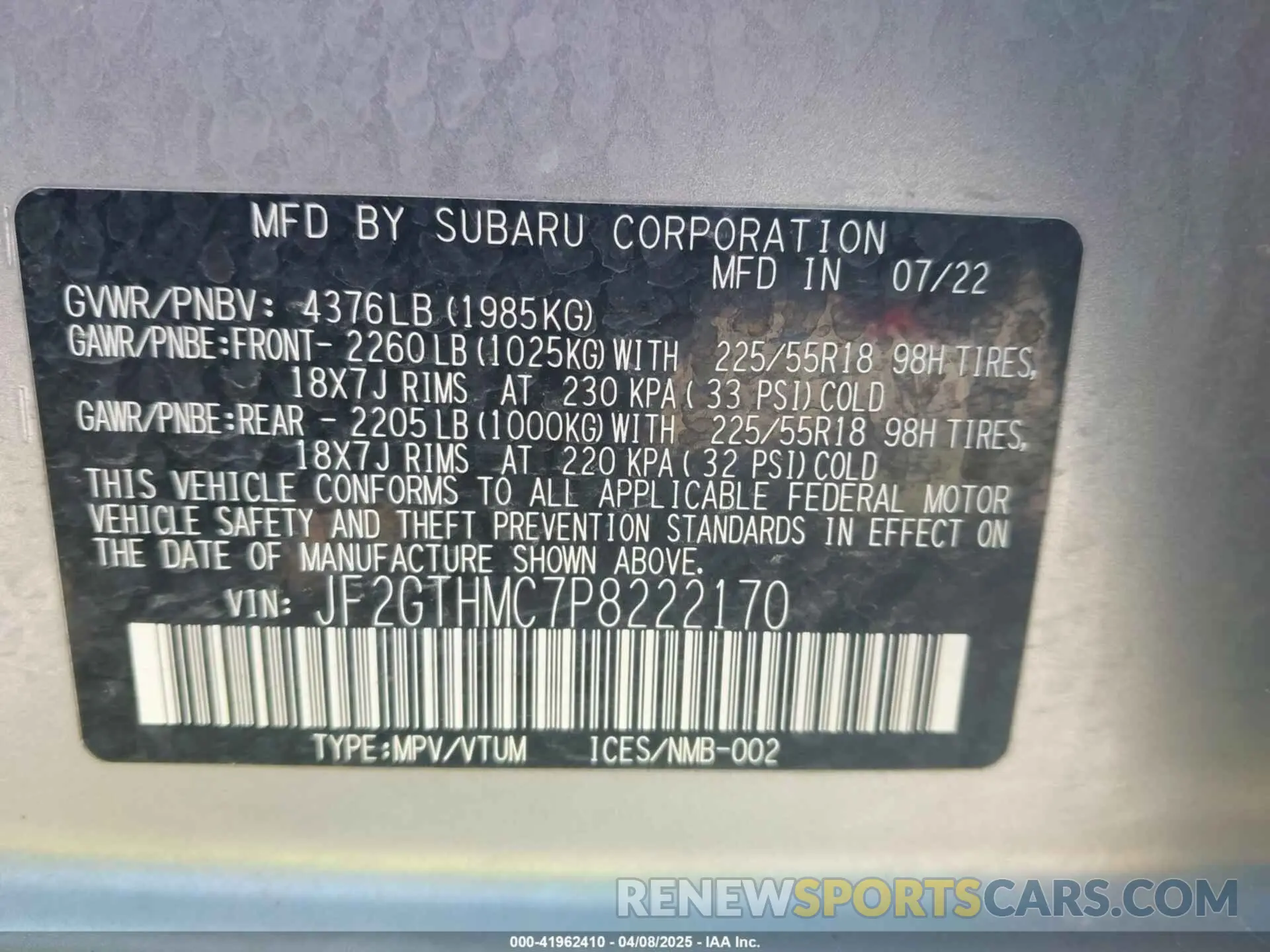 9 Photograph of a damaged car JF2GTHMC7P8222170 SUBARU CROSSTREK 2023