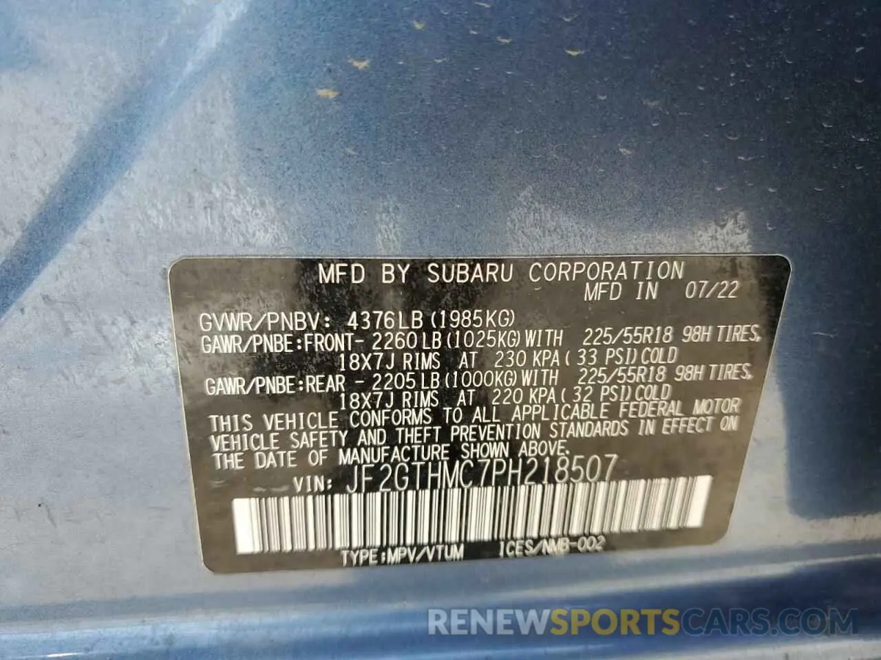 13 Photograph of a damaged car JF2GTHMC7PH218507 SUBARU CROSSTREK 2023