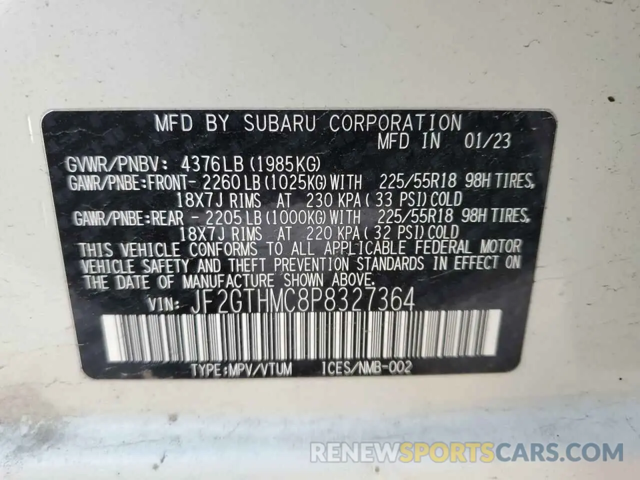 12 Photograph of a damaged car JF2GTHMC8P8327364 SUBARU CROSSTREK 2023