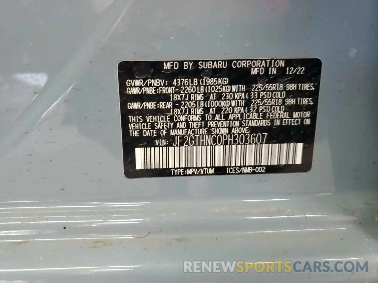 13 Photograph of a damaged car JF2GTHNC0PH303607 SUBARU CROSSTREK 2023