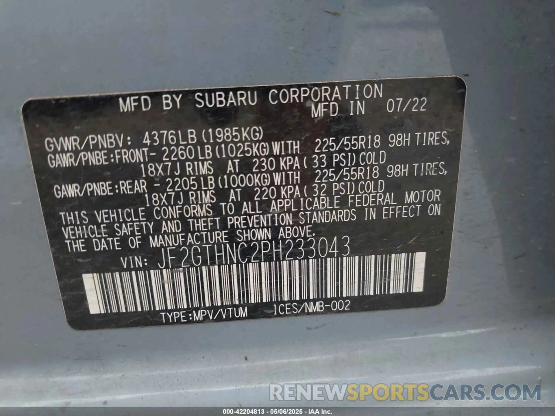 9 Photograph of a damaged car JF2GTHNC2PH233043 SUBARU CROSSTREK 2023