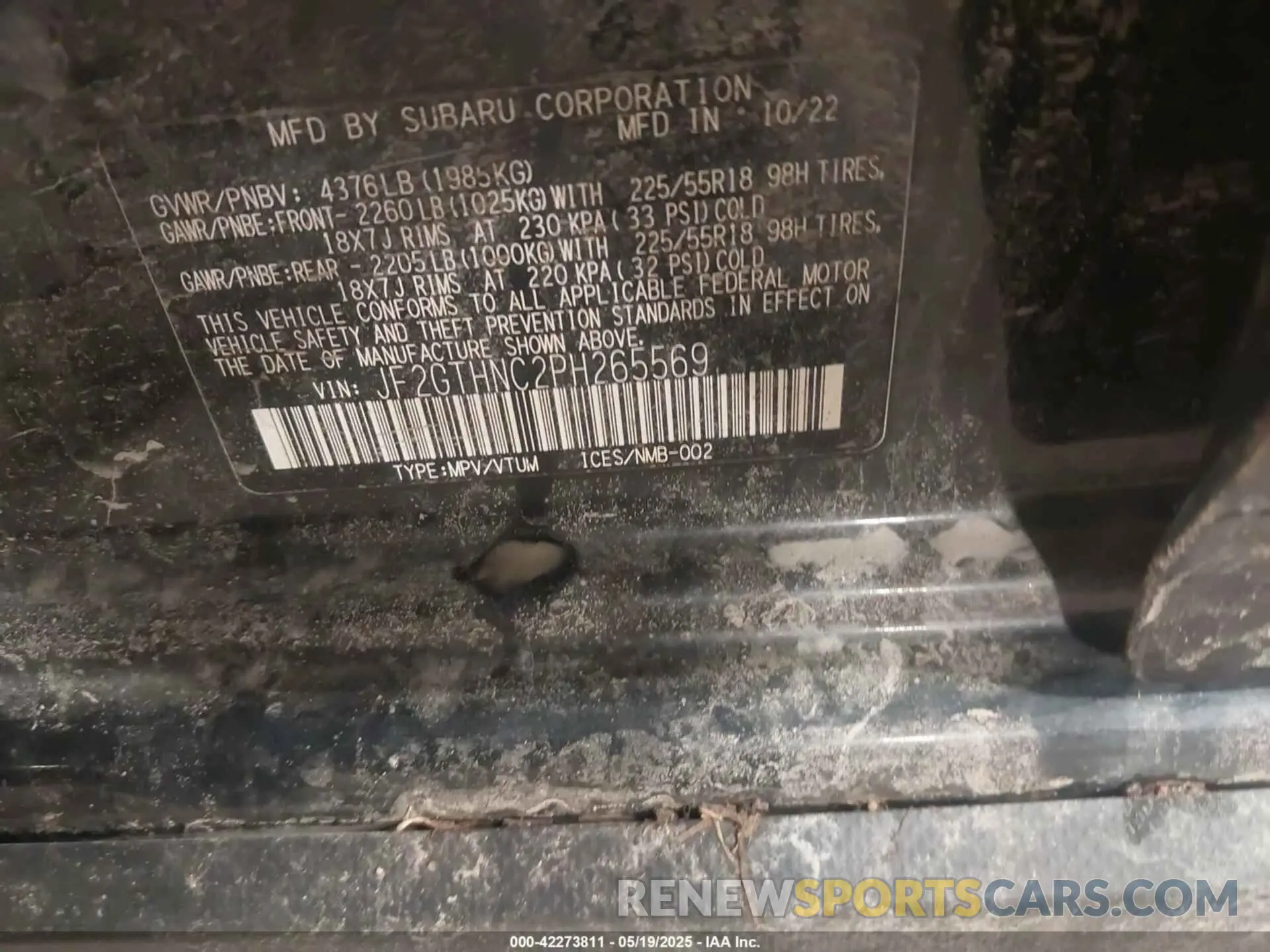 9 Photograph of a damaged car JF2GTHNC2PH265569 SUBARU CROSSTREK 2023
