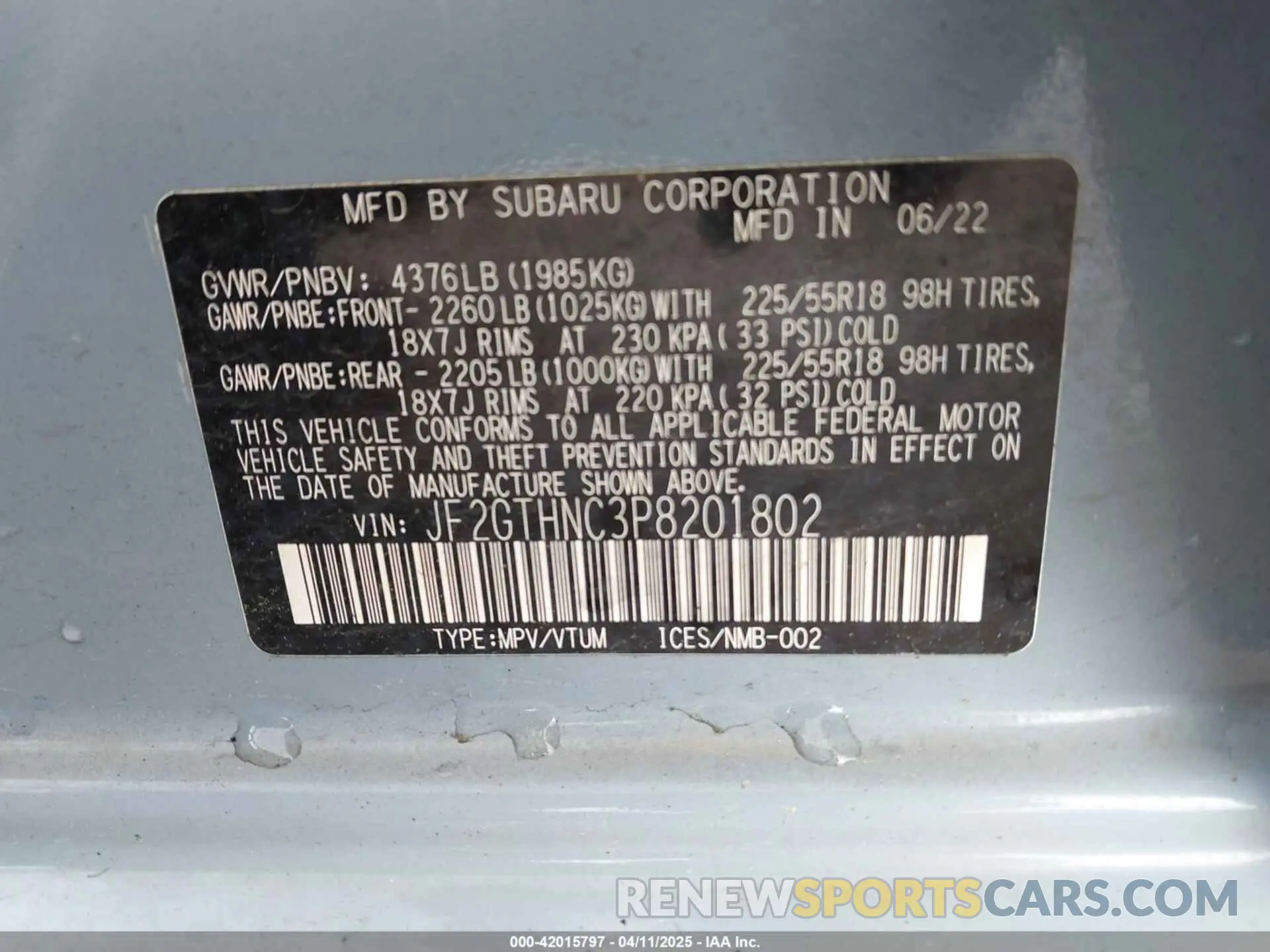 9 Photograph of a damaged car JF2GTHNC3P8201802 SUBARU CROSSTREK 2023