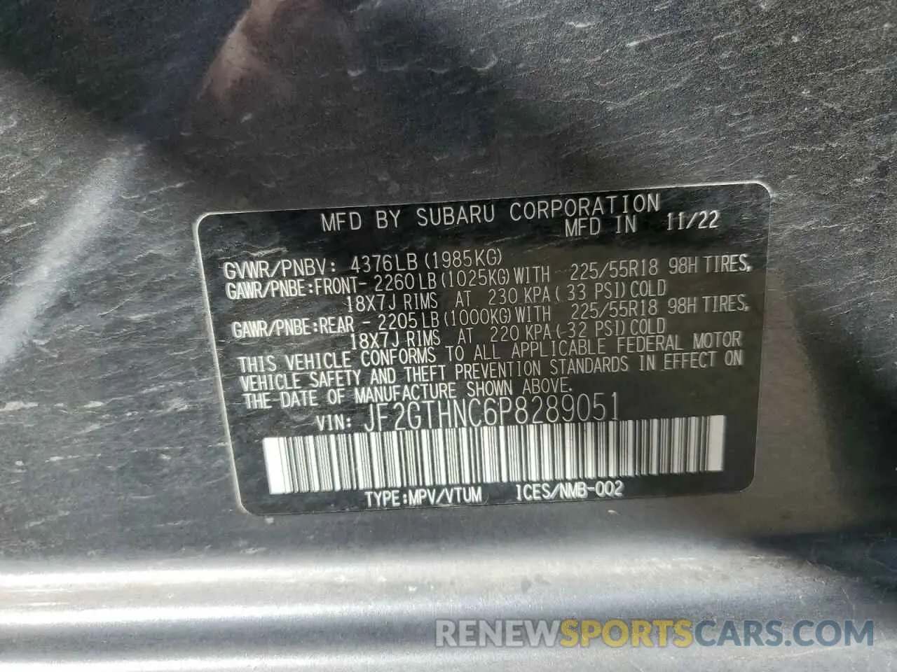 13 Photograph of a damaged car JF2GTHNC6P8289051 SUBARU CROSSTREK 2023