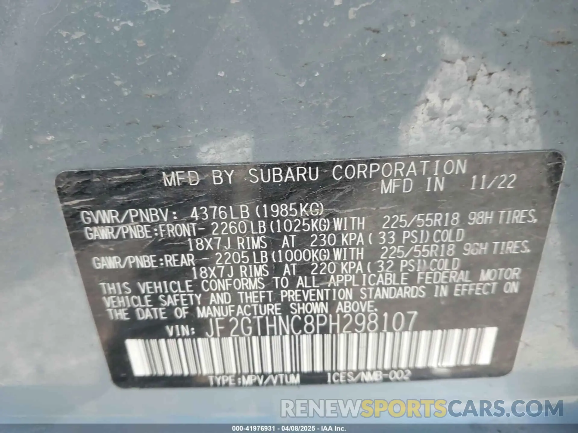 9 Photograph of a damaged car JF2GTHNC8PH298107 SUBARU CROSSTREK 2023