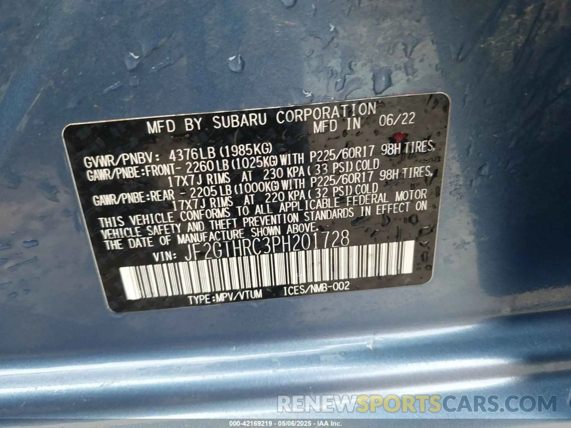 9 Photograph of a damaged car JF2GTHRC3PH201728 SUBARU CROSSTREK 2023