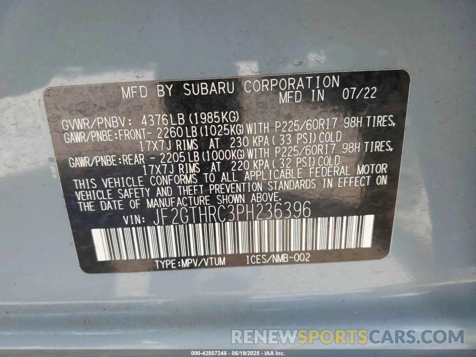 9 Photograph of a damaged car JF2GTHRC3PH236396 SUBARU CROSSTREK 2023
