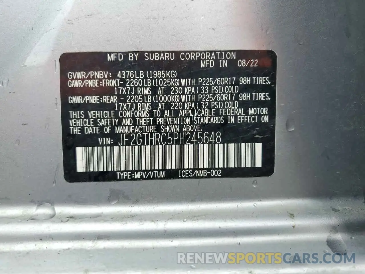 14 Photograph of a damaged car JF2GTHRC5PH245648 SUBARU CROSSTREK 2023