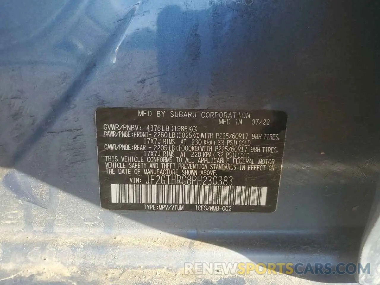 12 Photograph of a damaged car JF2GTHRC8PH230383 SUBARU CROSSTREK 2023
