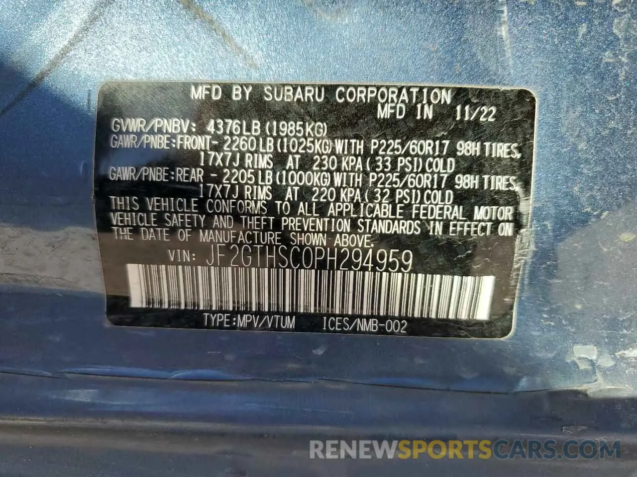 13 Photograph of a damaged car JF2GTHSC0PH294959 SUBARU CROSSTREK 2023