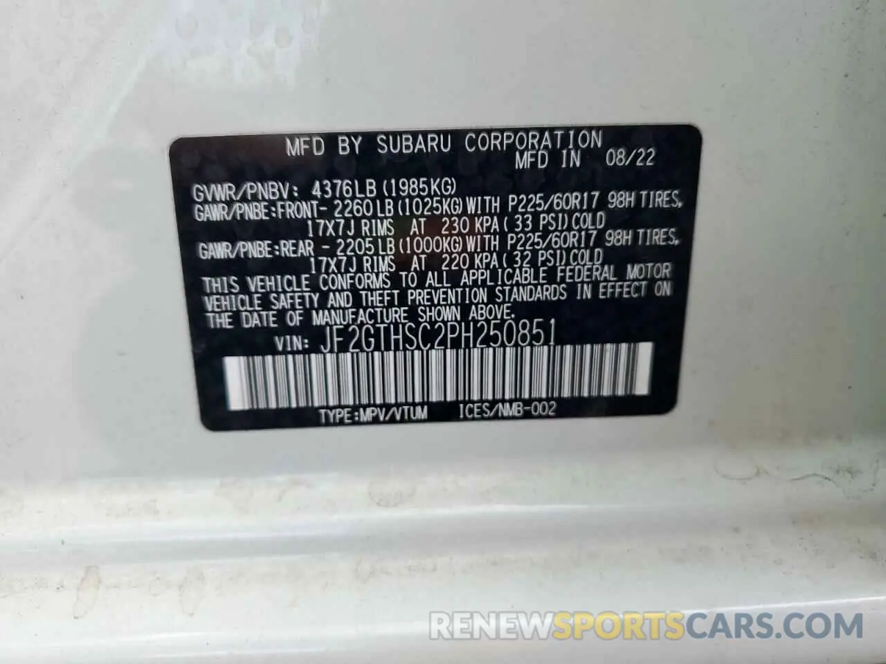 13 Photograph of a damaged car JF2GTHSC2PH250851 SUBARU CROSSTREK 2023