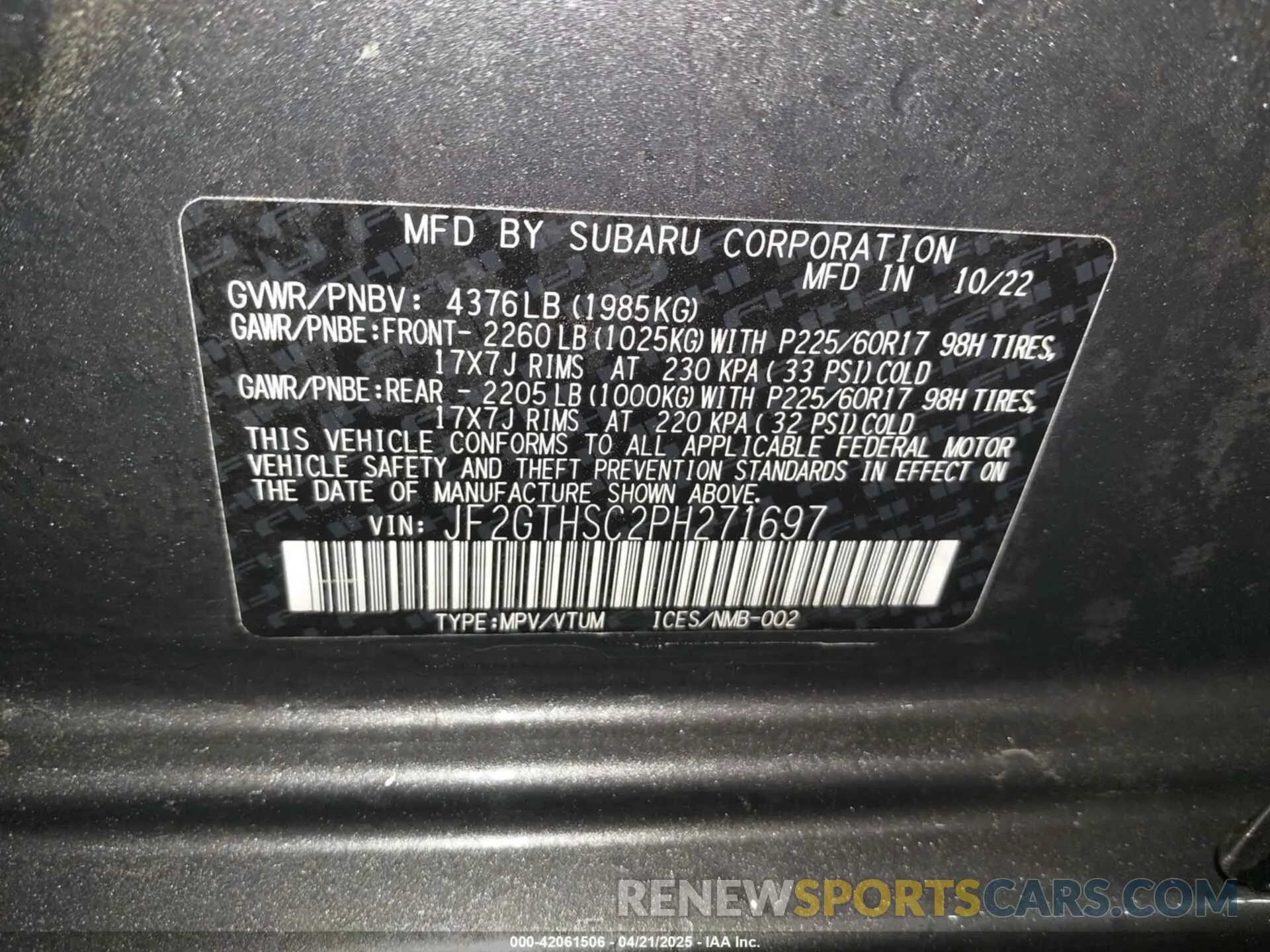 9 Photograph of a damaged car JF2GTHSC2PH271697 SUBARU CROSSTREK 2023