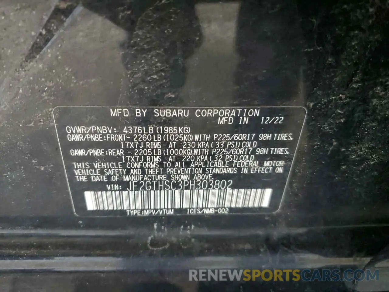 13 Photograph of a damaged car JF2GTHSC3PH303802 SUBARU CROSSTREK 2023