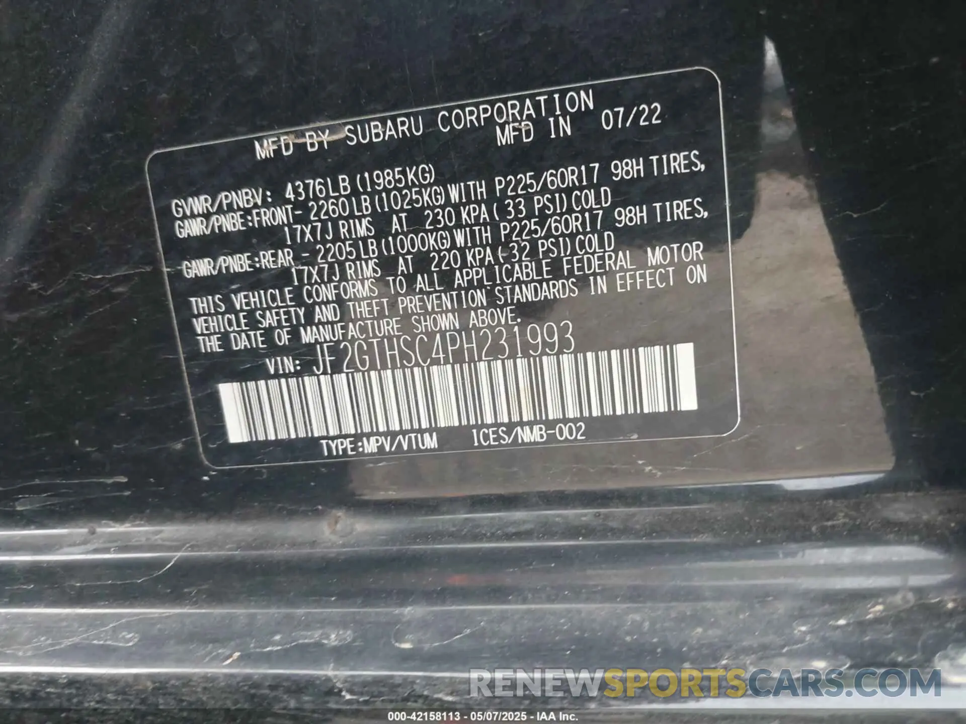 9 Photograph of a damaged car JF2GTHSC4PH231993 SUBARU CROSSTREK 2023