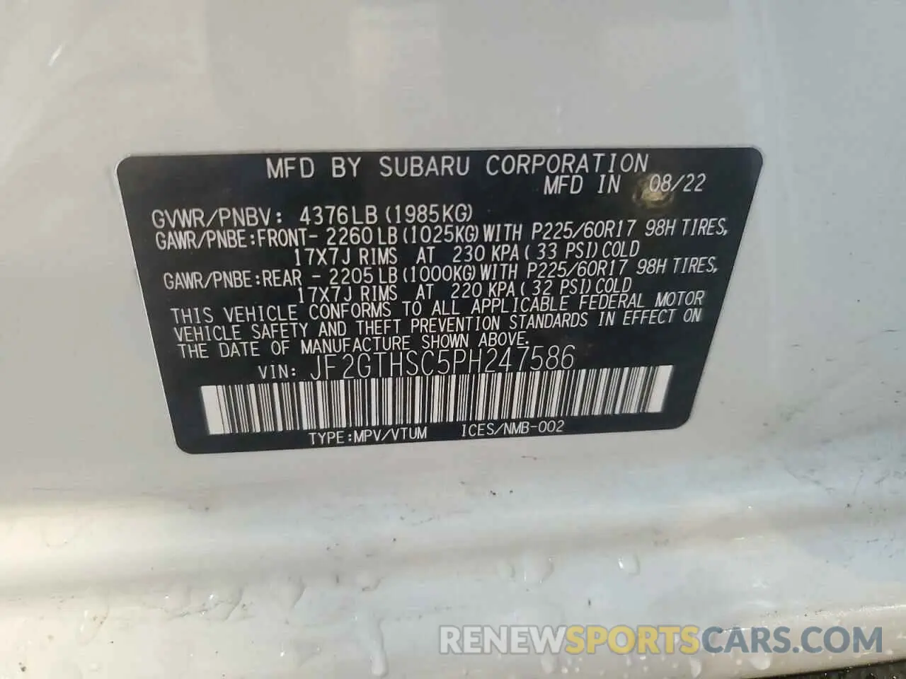 14 Photograph of a damaged car JF2GTHSC5PH247586 SUBARU CROSSTREK 2023