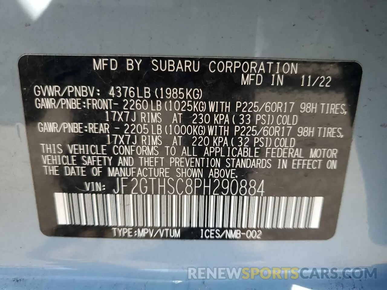 13 Photograph of a damaged car JF2GTHSC8PH290884 SUBARU CROSSTREK 2023