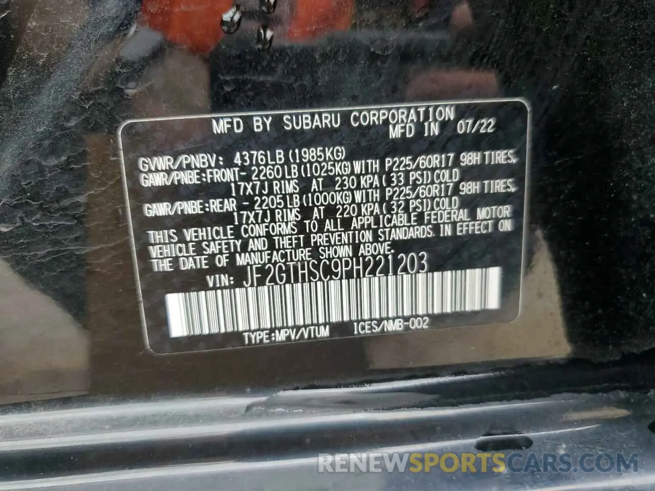 13 Photograph of a damaged car JF2GTHSC9PH221203 SUBARU CROSSTREK 2023