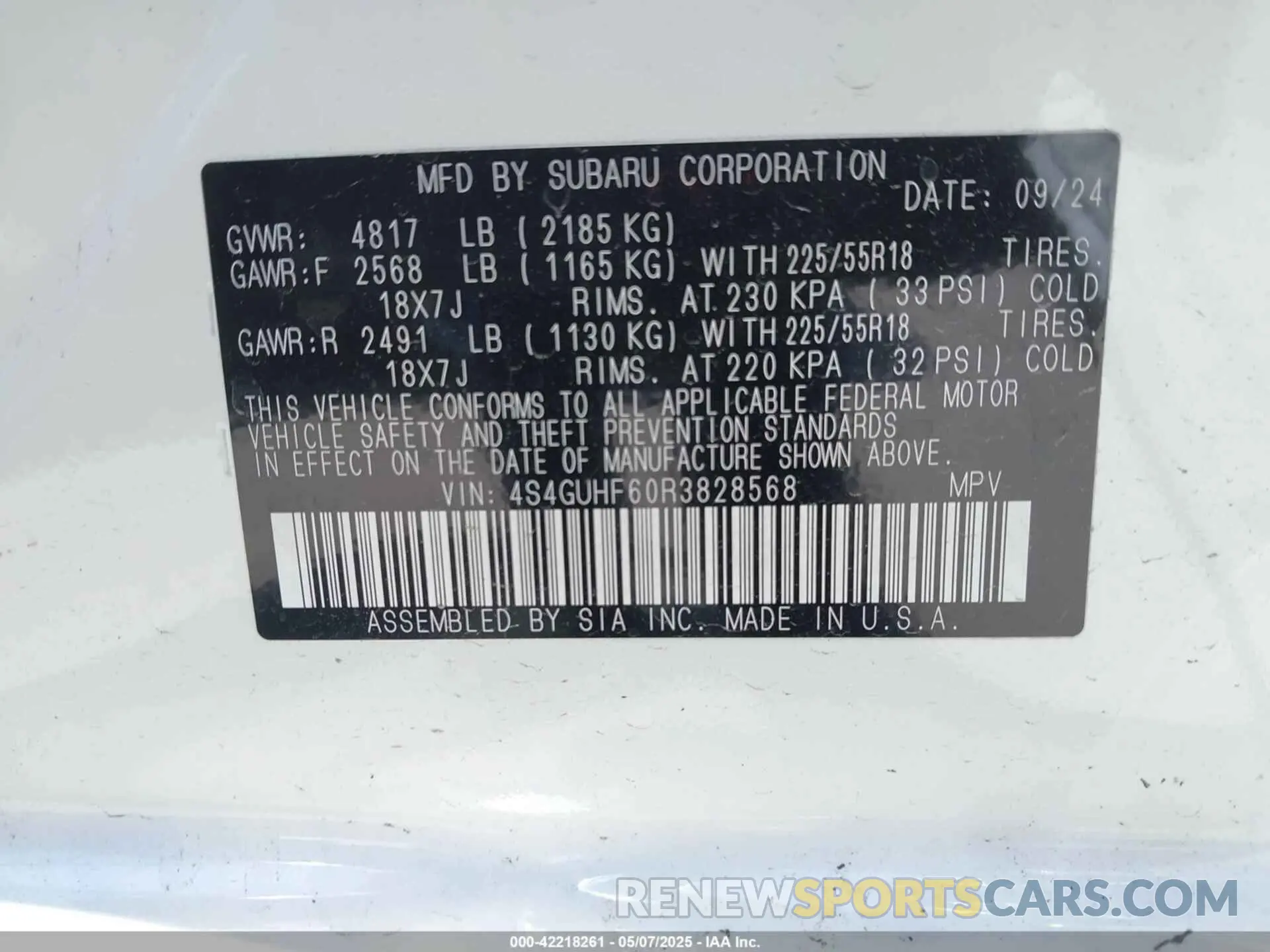 9 Photograph of a damaged car 4S4GUHF60R3828568 SUBARU CROSSTREK 2024