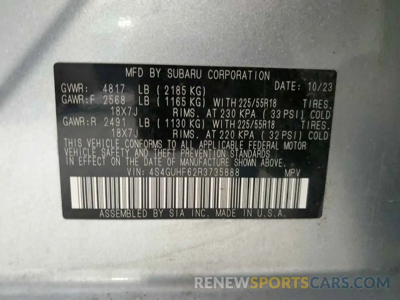 14 Photograph of a damaged car 4S4GUHF62R3735888 SUBARU CROSSTREK 2024