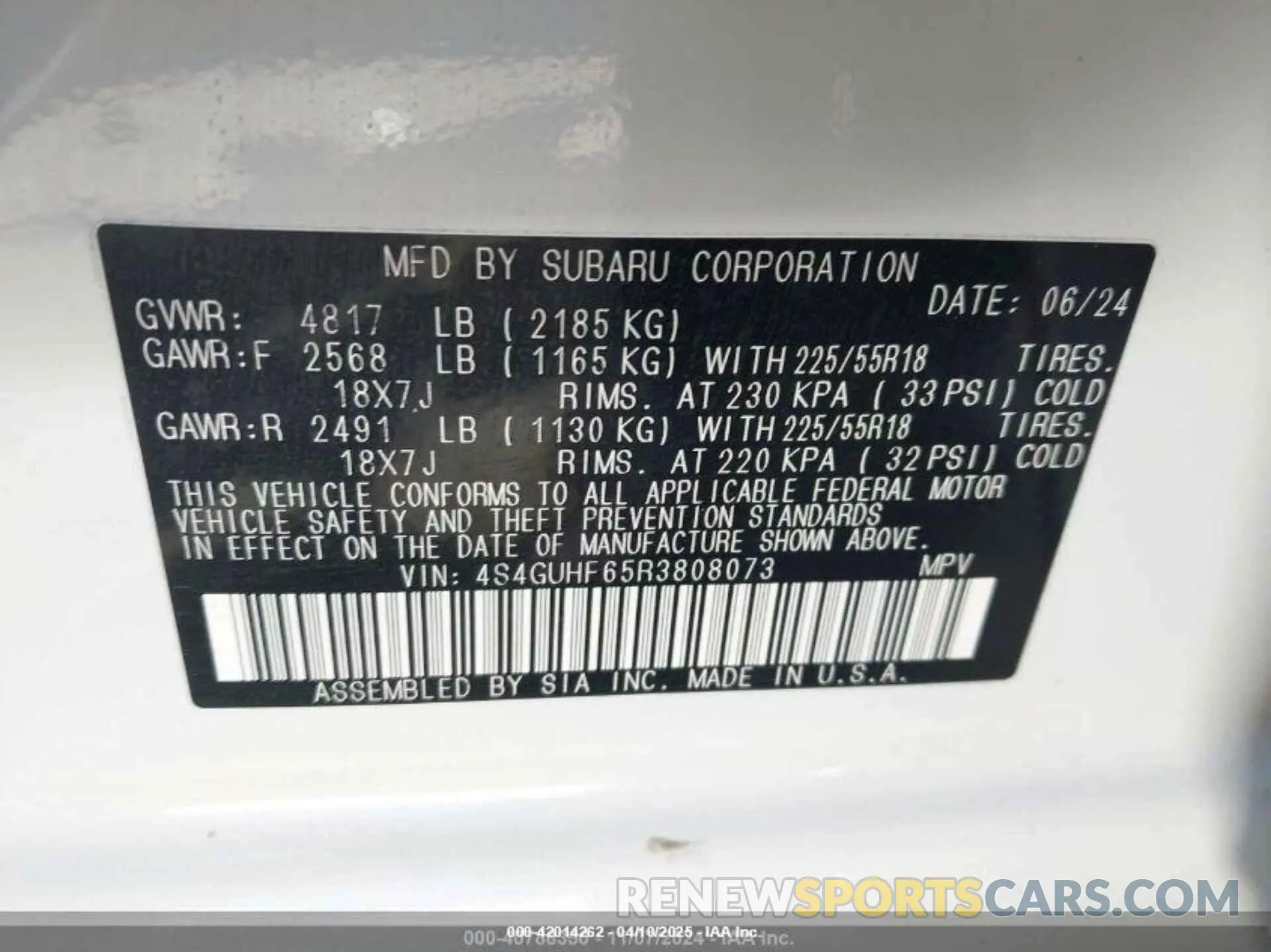 8 Photograph of a damaged car 4S4GUHF65R3808073 SUBARU CROSSTREK 2024