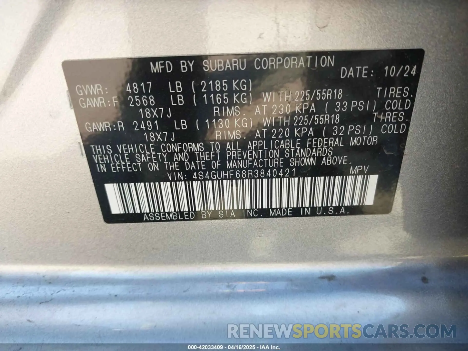 9 Photograph of a damaged car 4S4GUHF68R3840421 SUBARU CROSSTREK 2024