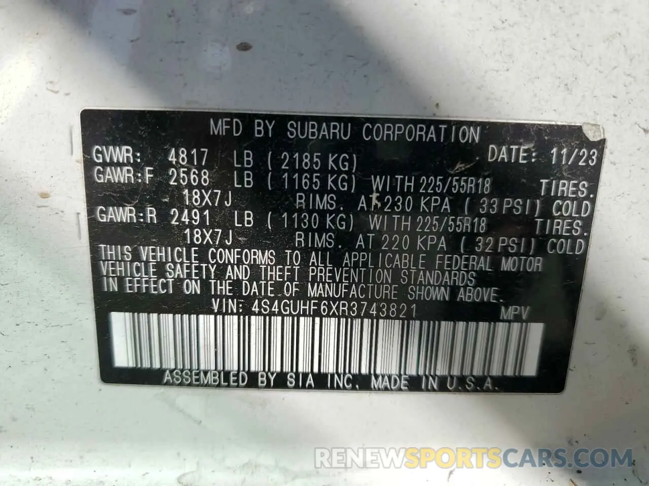 13 Photograph of a damaged car 4S4GUHF6XR3743821 SUBARU CROSSTREK 2024