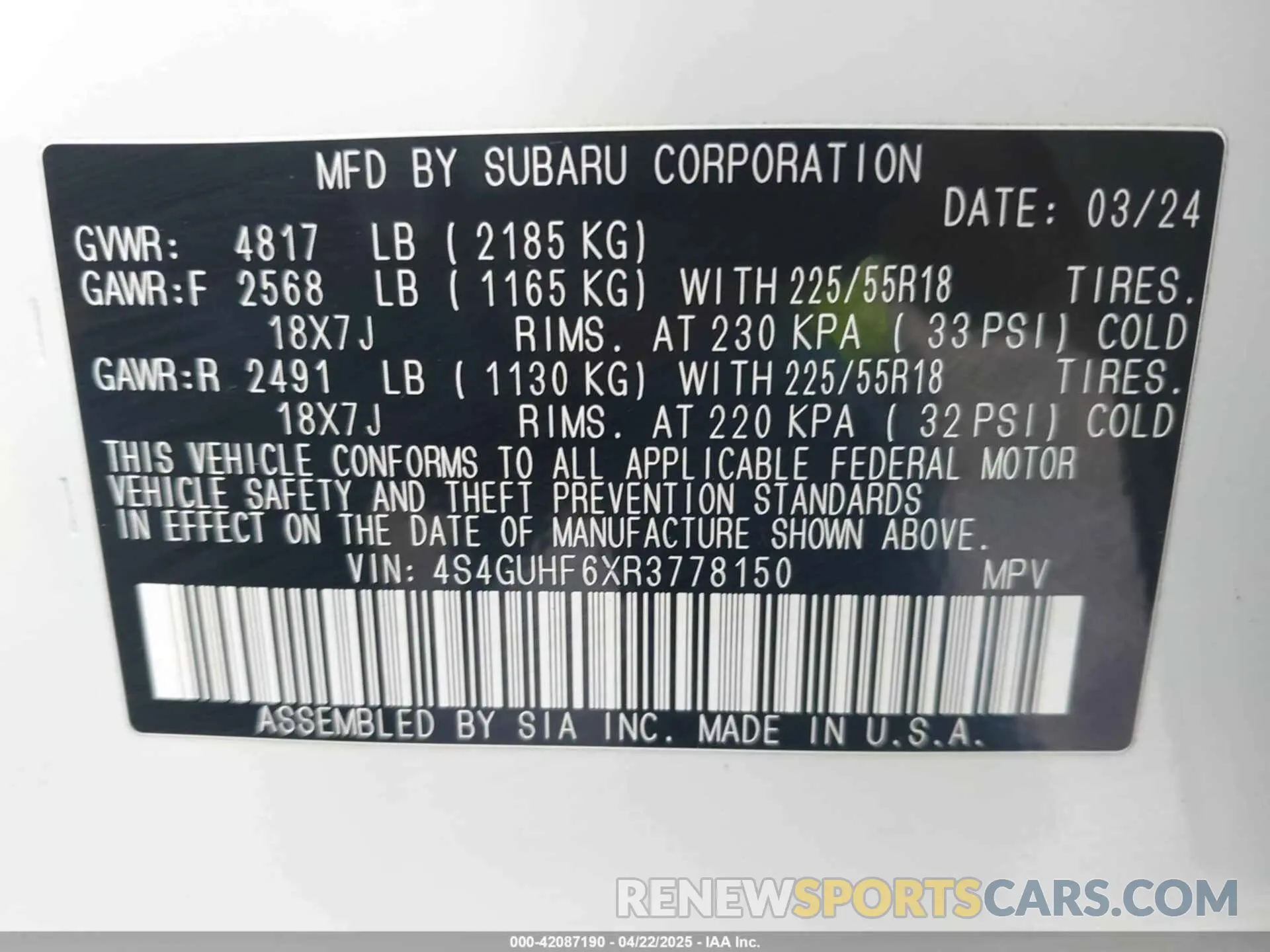 9 Photograph of a damaged car 4S4GUHF6XR3778150 SUBARU CROSSTREK 2024
