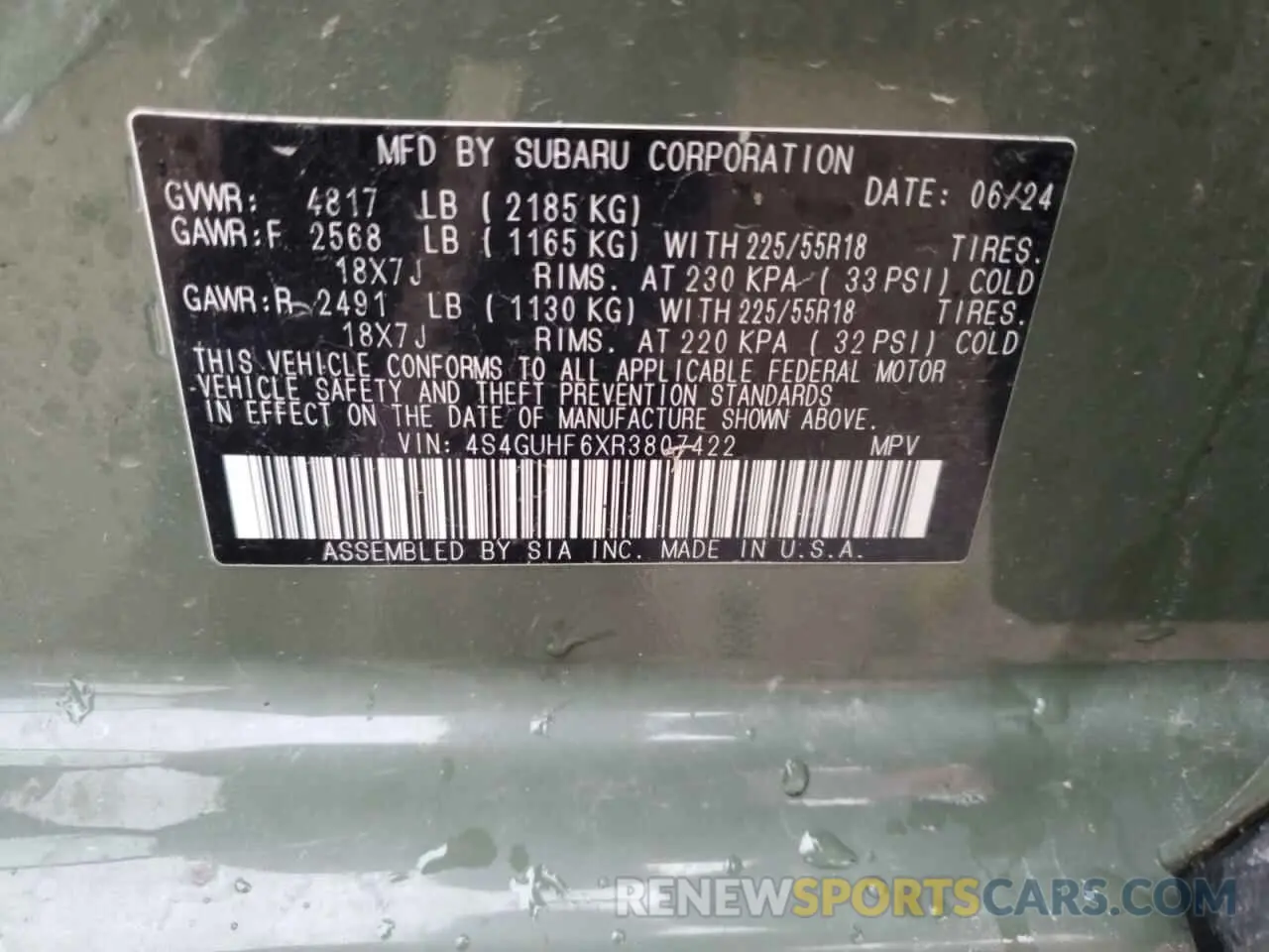 14 Photograph of a damaged car 4S4GUHF6XR3807422 SUBARU CROSSTREK 2024