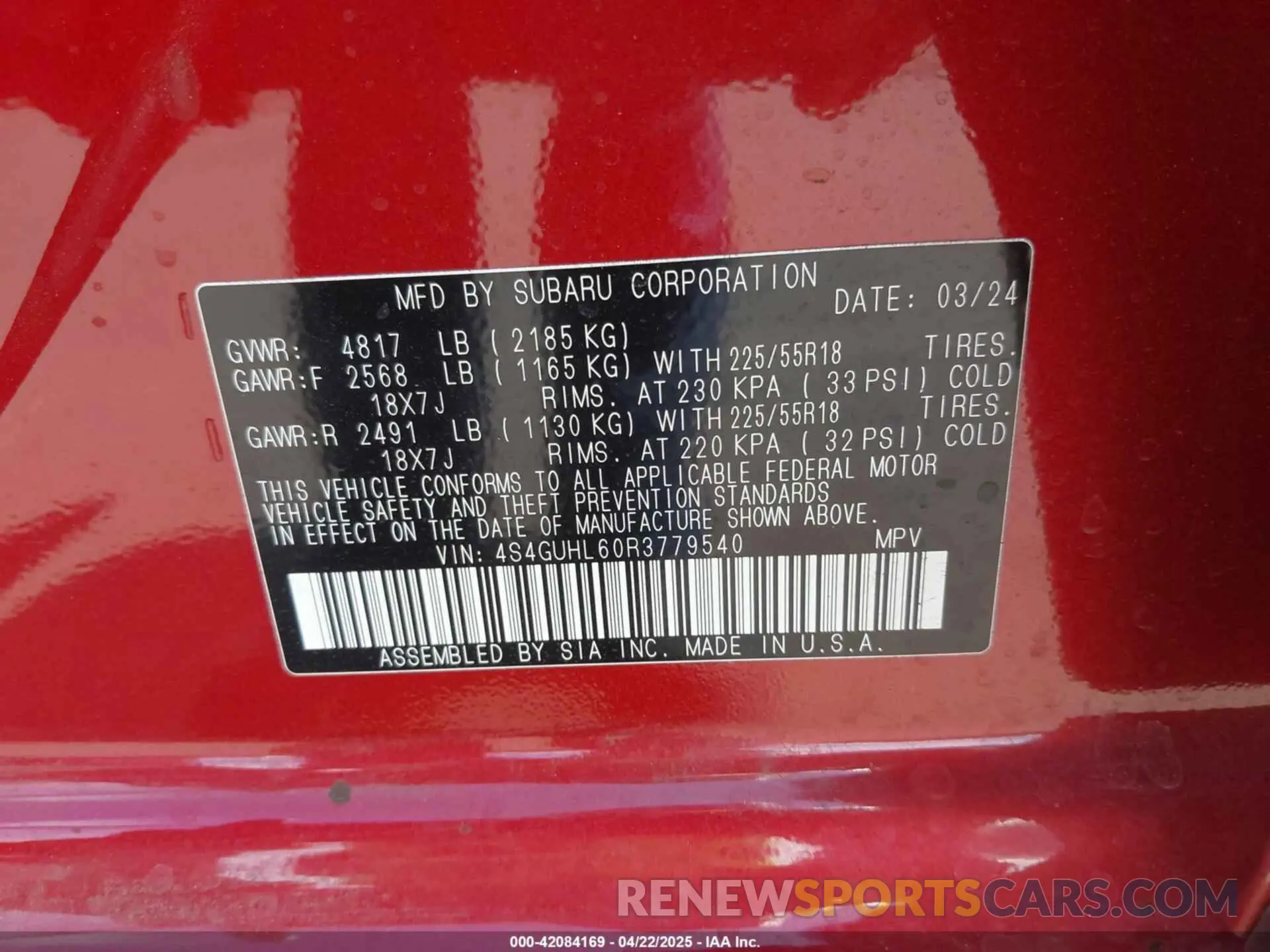 9 Photograph of a damaged car 4S4GUHL60R3779540 SUBARU CROSSTREK 2024