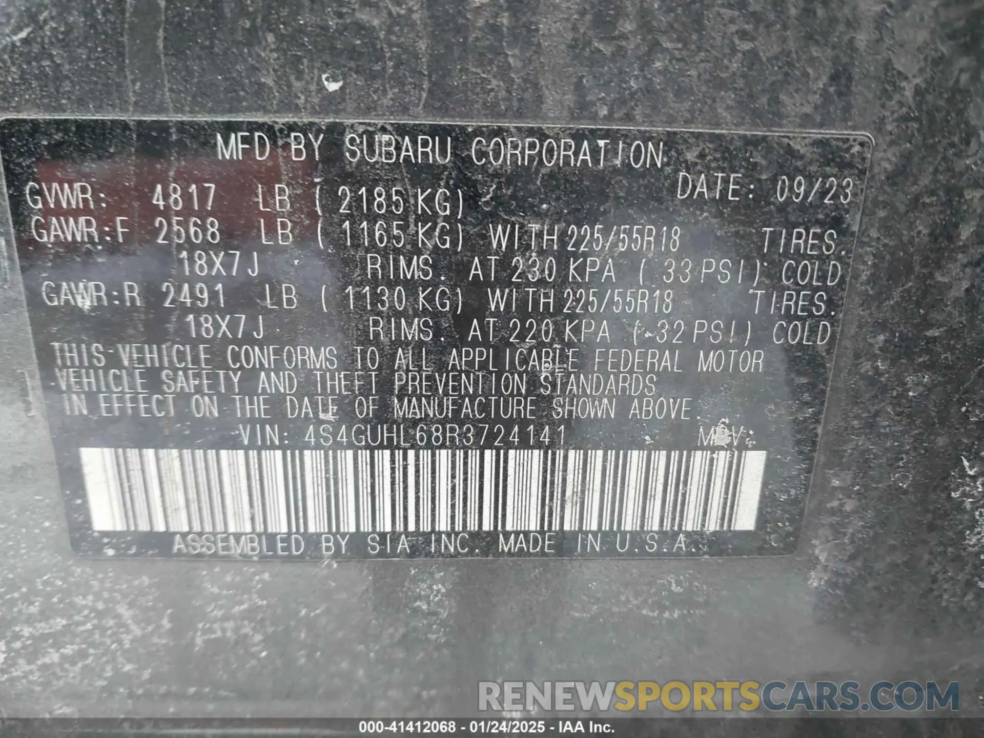 9 Photograph of a damaged car 4S4GUHL68R3724141 SUBARU CROSSTREK 2024