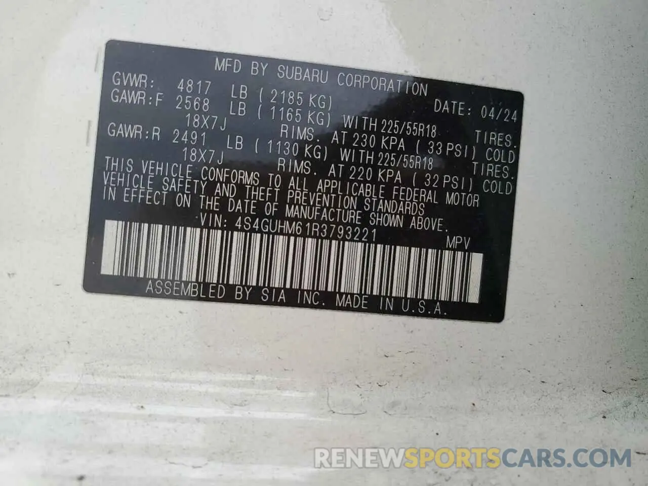 14 Photograph of a damaged car 4S4GUHM61R3793221 SUBARU CROSSTREK 2024