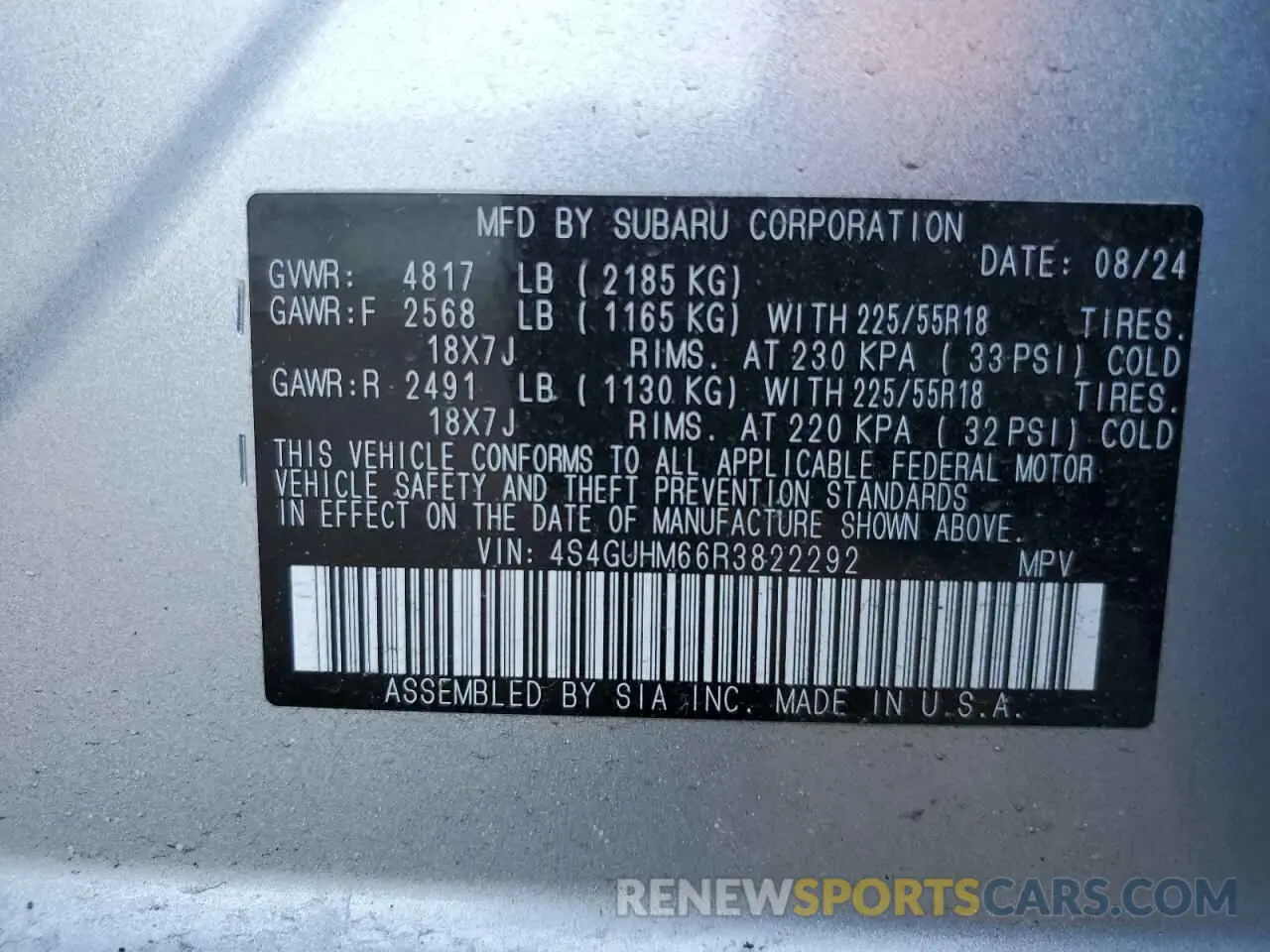 15 Photograph of a damaged car 4S4GUHM66R3822292 SUBARU CROSSTREK 2024