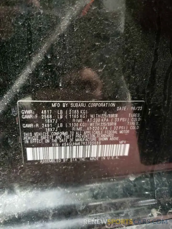 13 Photograph of a damaged car 4S4GUHM67R3705689 SUBARU CROSSTREK 2024