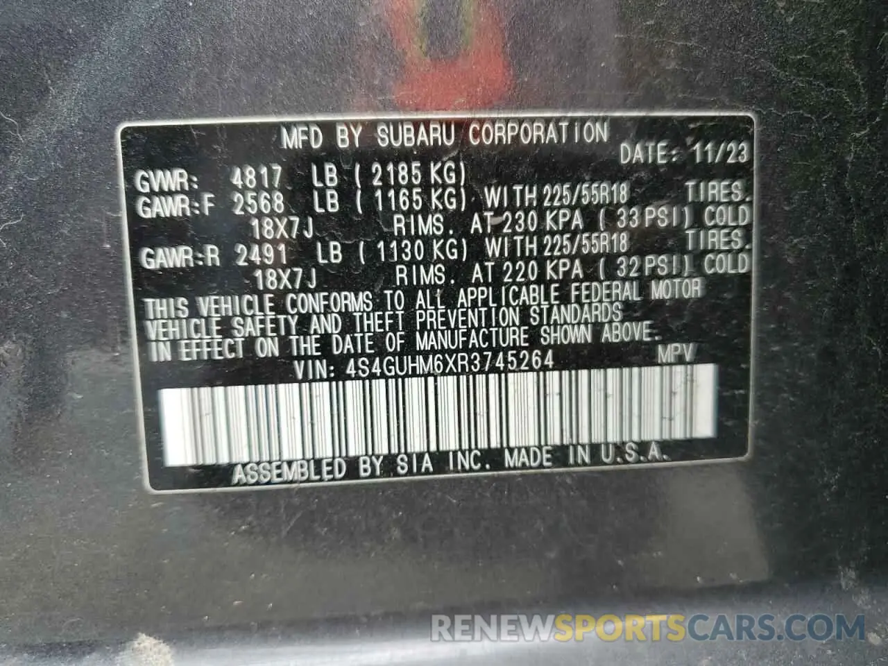15 Photograph of a damaged car 4S4GUHM6XR3745264 SUBARU CROSSTREK 2024