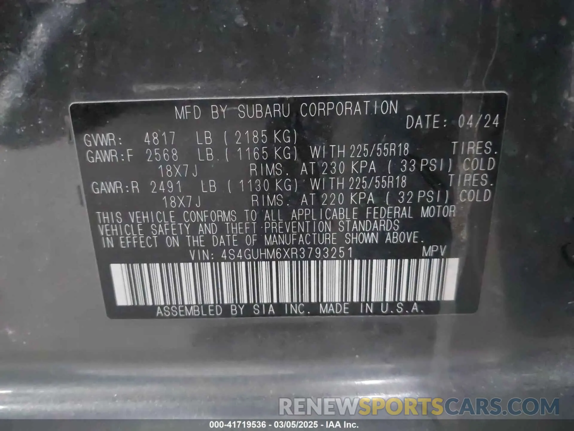9 Photograph of a damaged car 4S4GUHM6XR3793251 SUBARU CROSSTREK 2024
