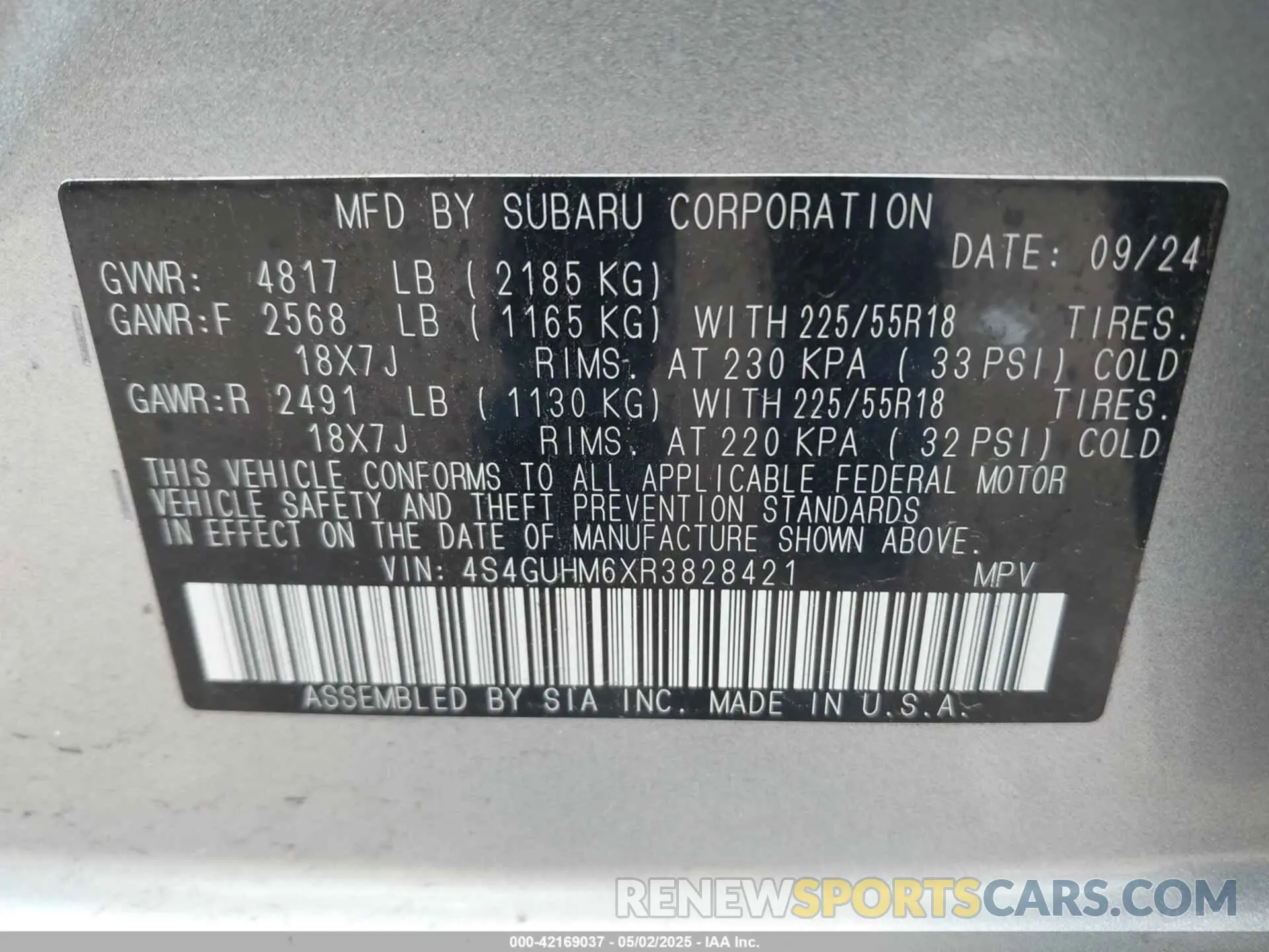 9 Photograph of a damaged car 4S4GUHM6XR3828421 SUBARU CROSSTREK 2024