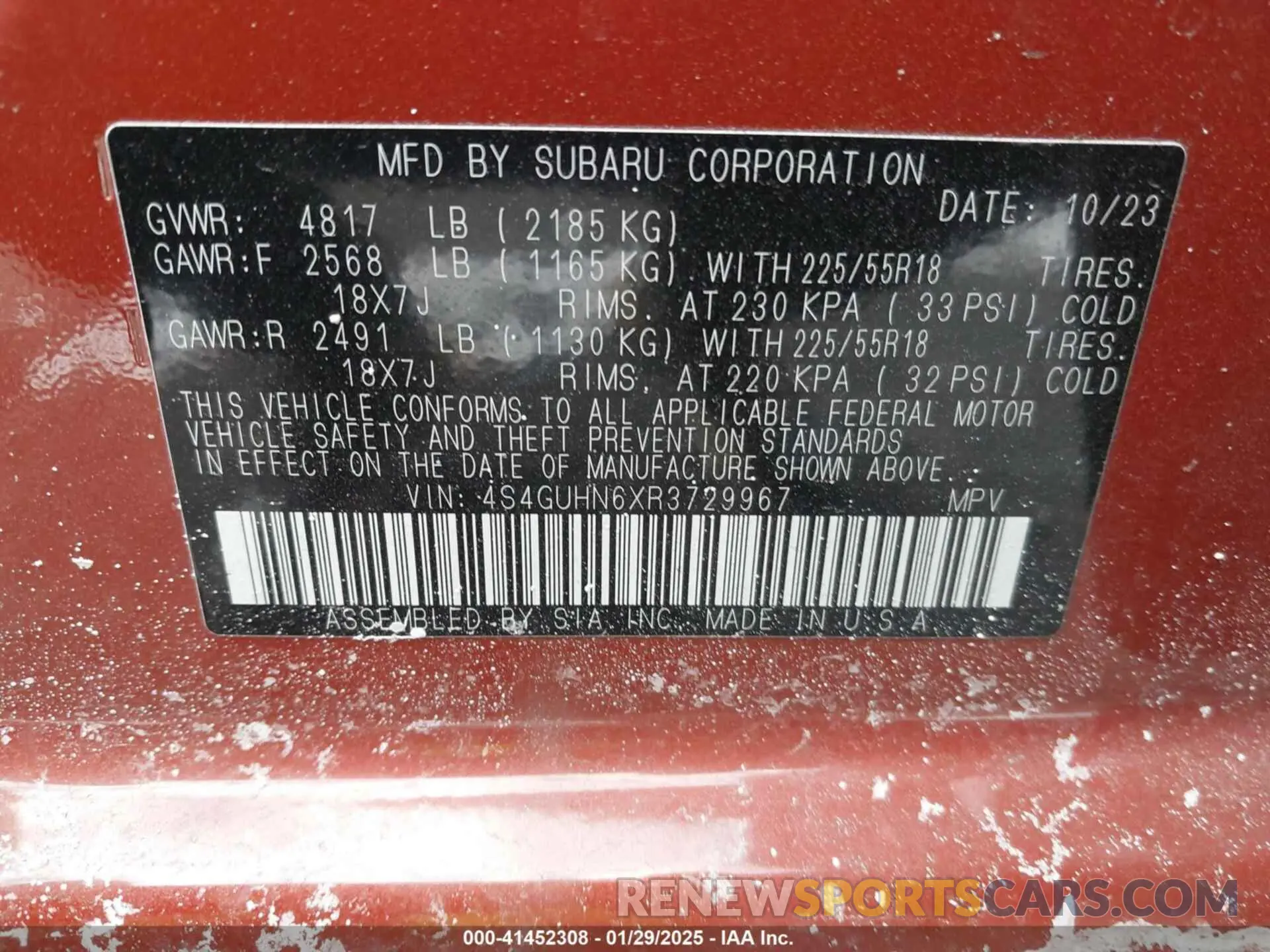 9 Photograph of a damaged car 4S4GUHN6XR3729967 SUBARU CROSSTREK 2024