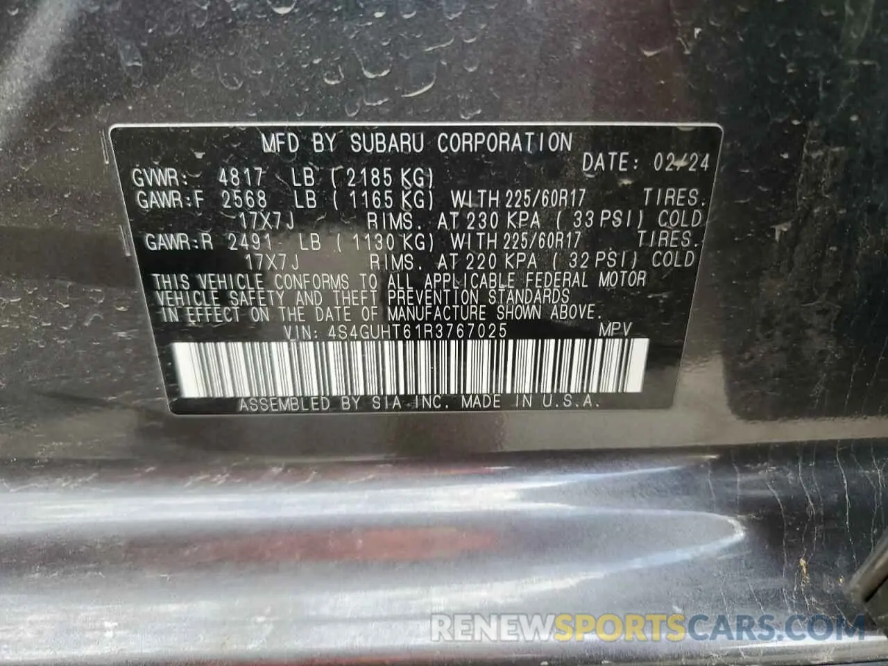 13 Photograph of a damaged car 4S4GUHT61R3767025 SUBARU CROSSTREK 2024