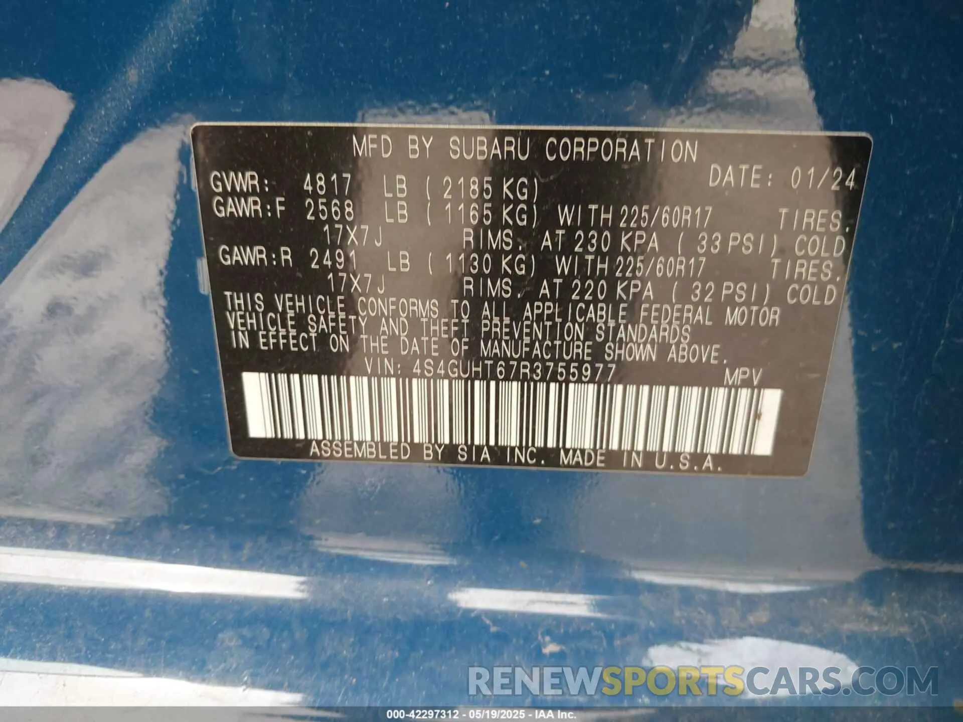 9 Photograph of a damaged car 4S4GUHT67R3755977 SUBARU CROSSTREK 2024