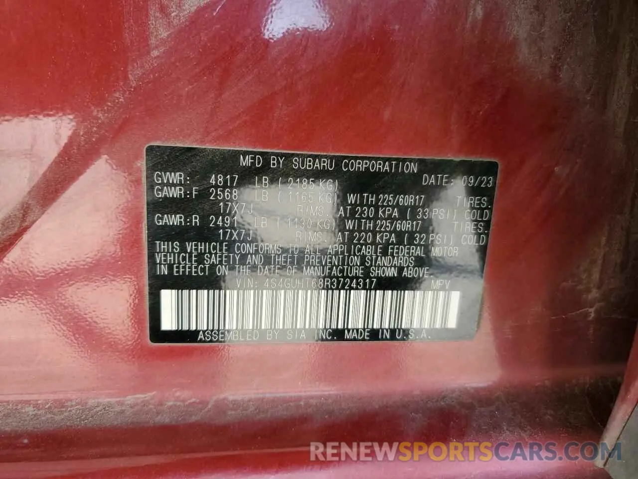 13 Photograph of a damaged car 4S4GUHT68R3724317 SUBARU CROSSTREK 2024