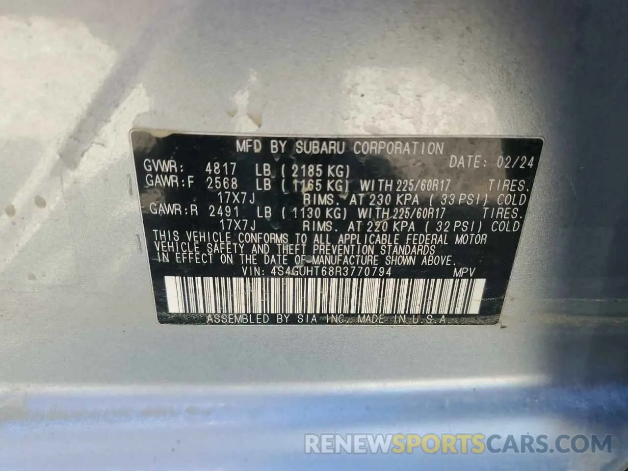 13 Photograph of a damaged car 4S4GUHT68R3770794 SUBARU CROSSTREK 2024