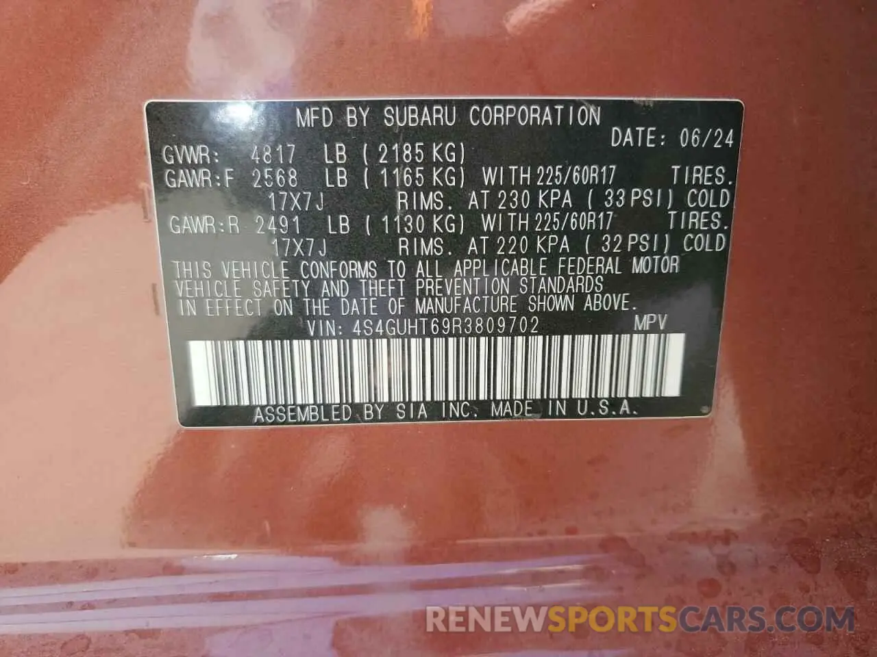 15 Photograph of a damaged car 4S4GUHT69R3809702 SUBARU CROSSTREK 2024