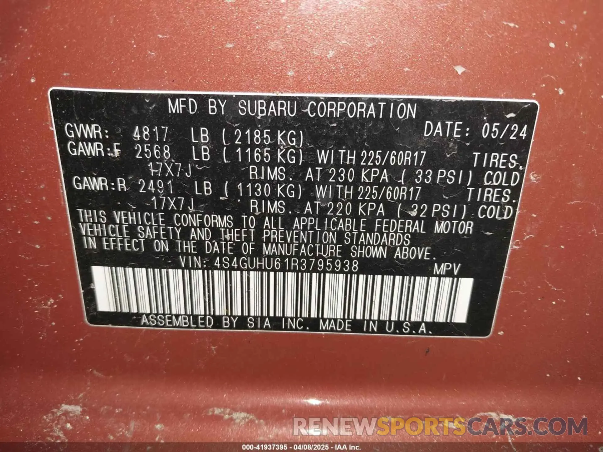 9 Photograph of a damaged car 4S4GUHU61R3795938 SUBARU CROSSTREK 2024