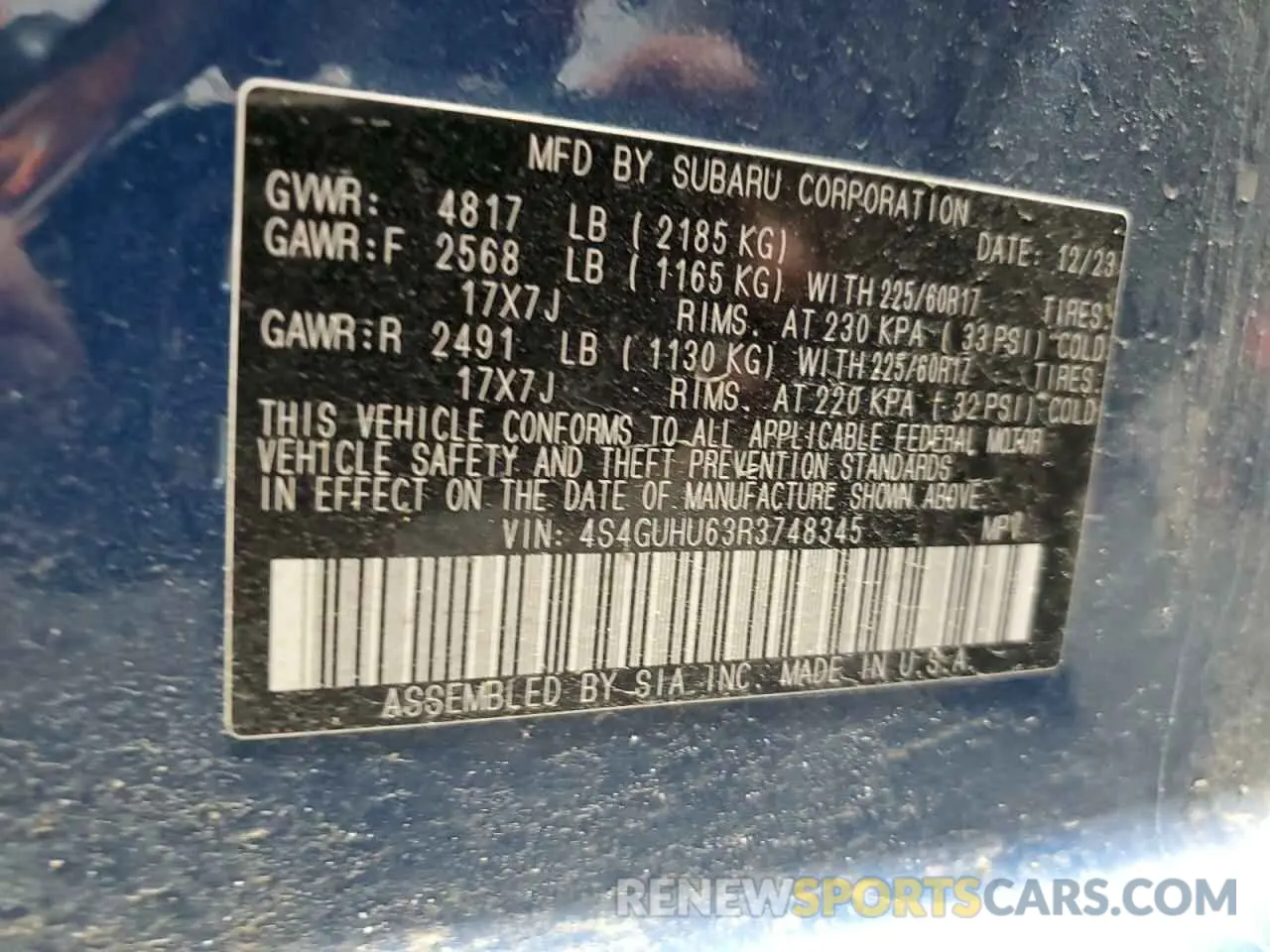 13 Photograph of a damaged car 4S4GUHU63R3748345 SUBARU CROSSTREK 2024