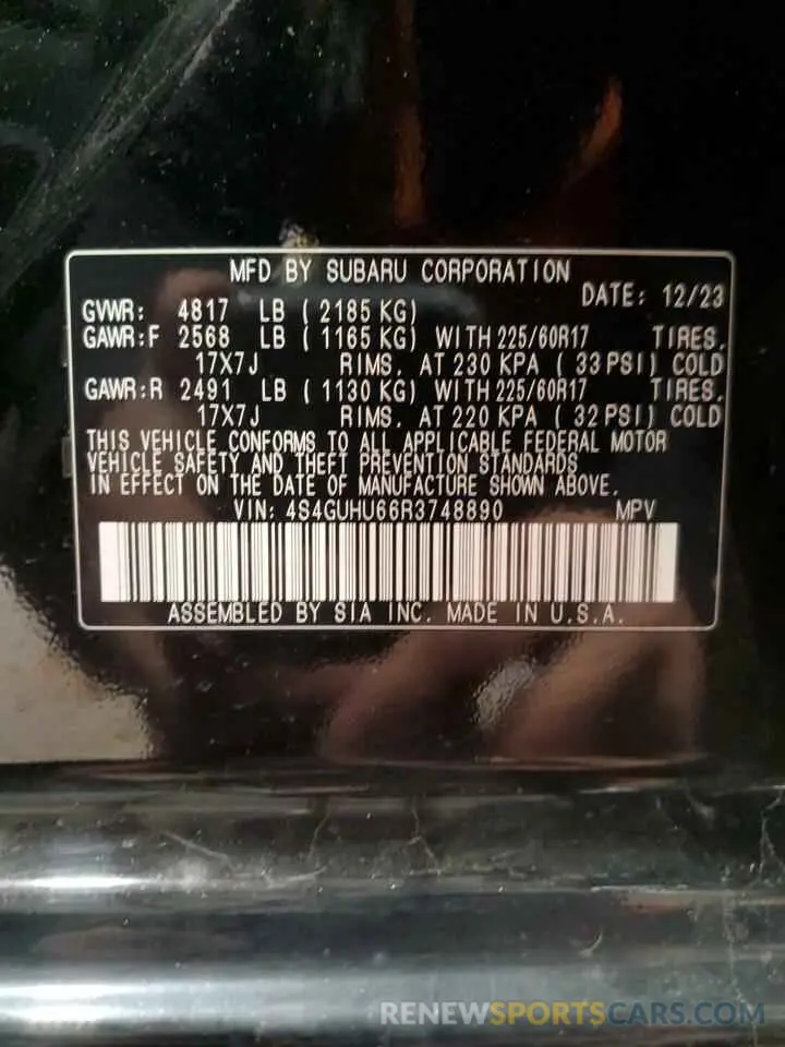 13 Photograph of a damaged car 4S4GUHU66R3748890 SUBARU CROSSTREK 2024