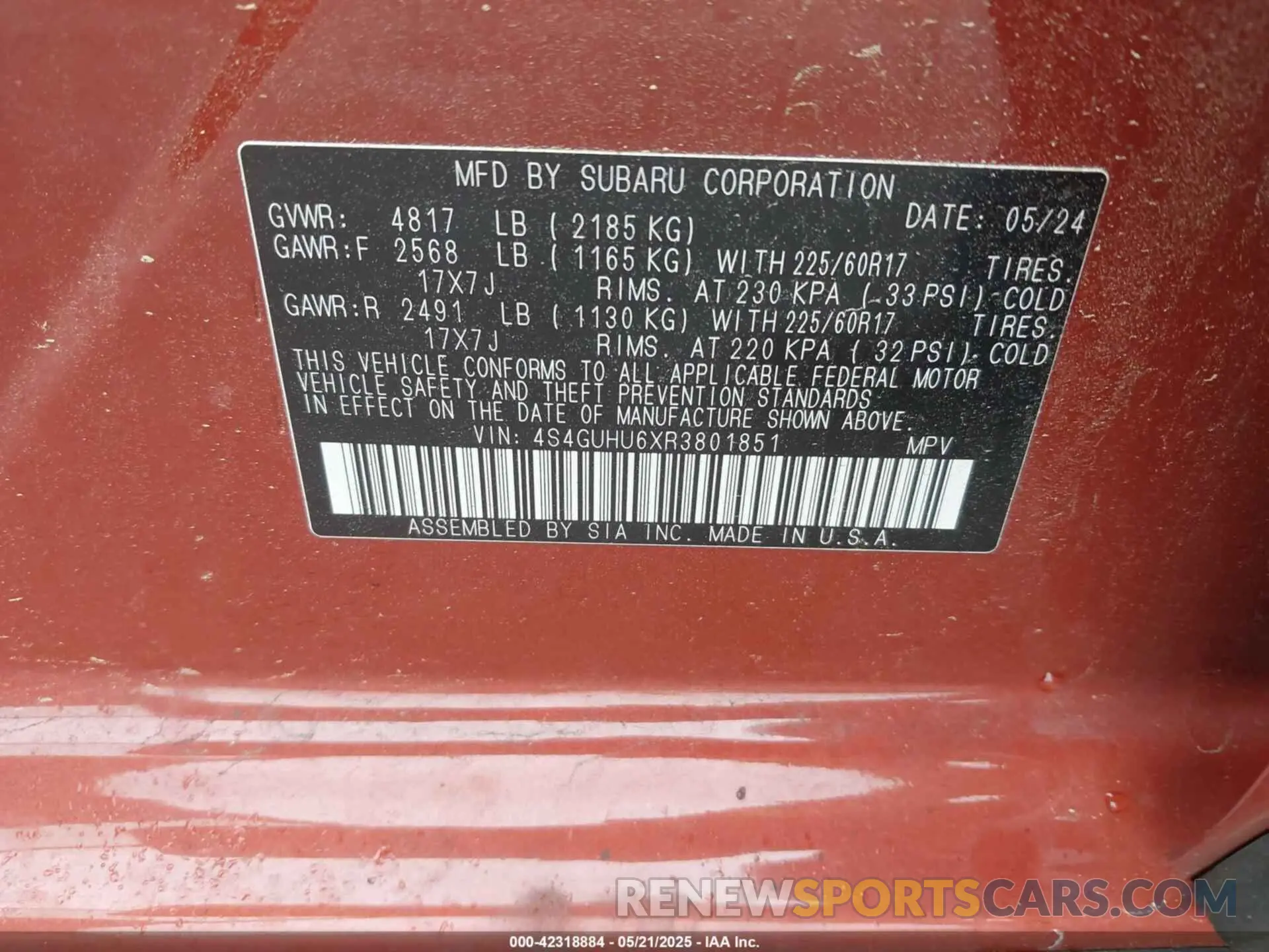 9 Photograph of a damaged car 4S4GUHU6XR3801851 SUBARU CROSSTREK 2024