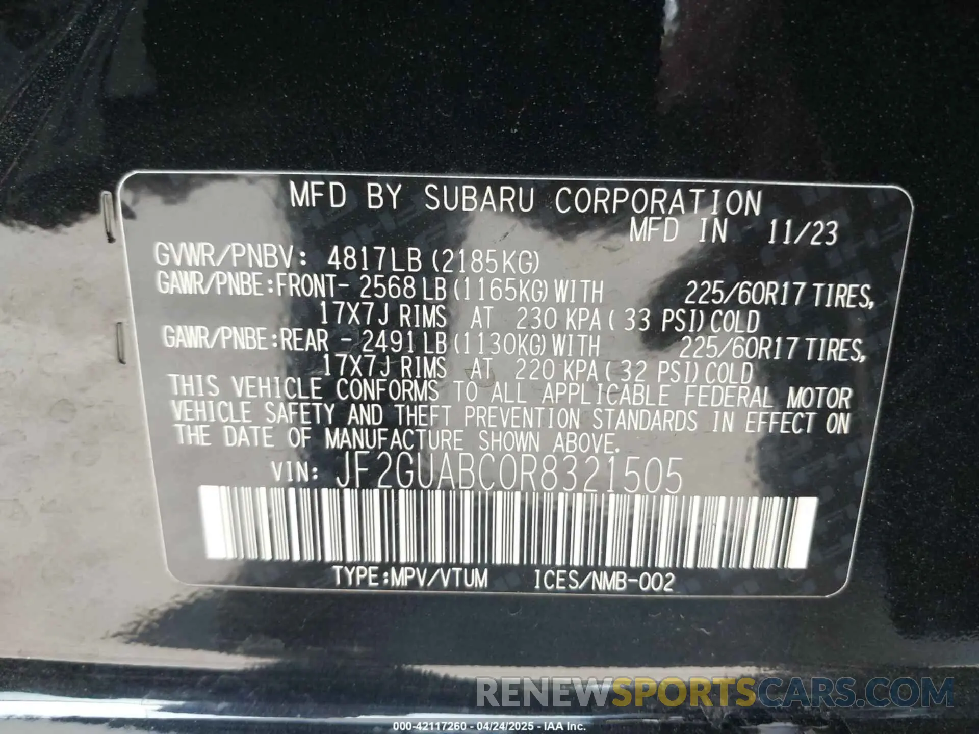 9 Photograph of a damaged car JF2GUABC0R8321505 SUBARU CROSSTREK 2024